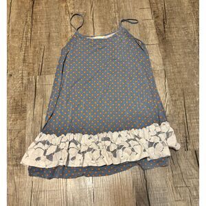 Matilda Jane Small Polka Dot Tank Top Blue Orange Ruffle Hem Sleeveless